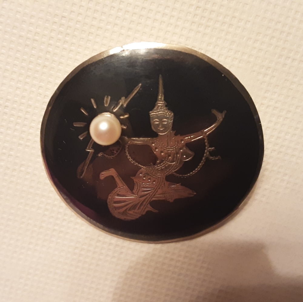 SIAM SILVER NIELLOWARE PIN/BROOCH